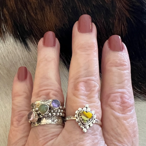 ❤️ Honey Dahlia Kingman Turquoise Heart Shape Ring 925 Navajo Southwestern Sz 8 - Picture 4 of 17